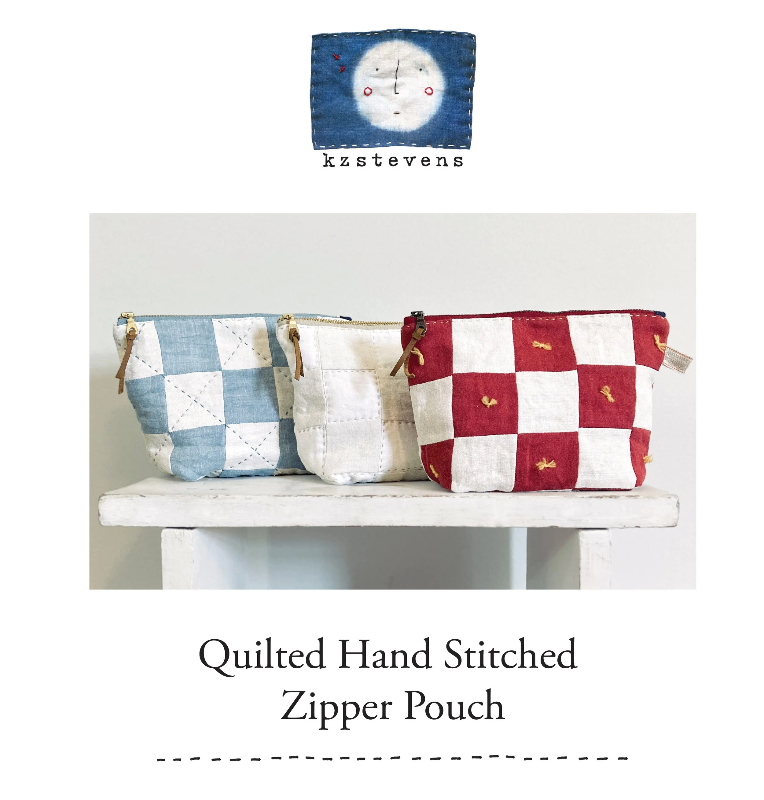 PDF Hand Sewing Pattern - Quilted Hand Stitched Zipper Pouch